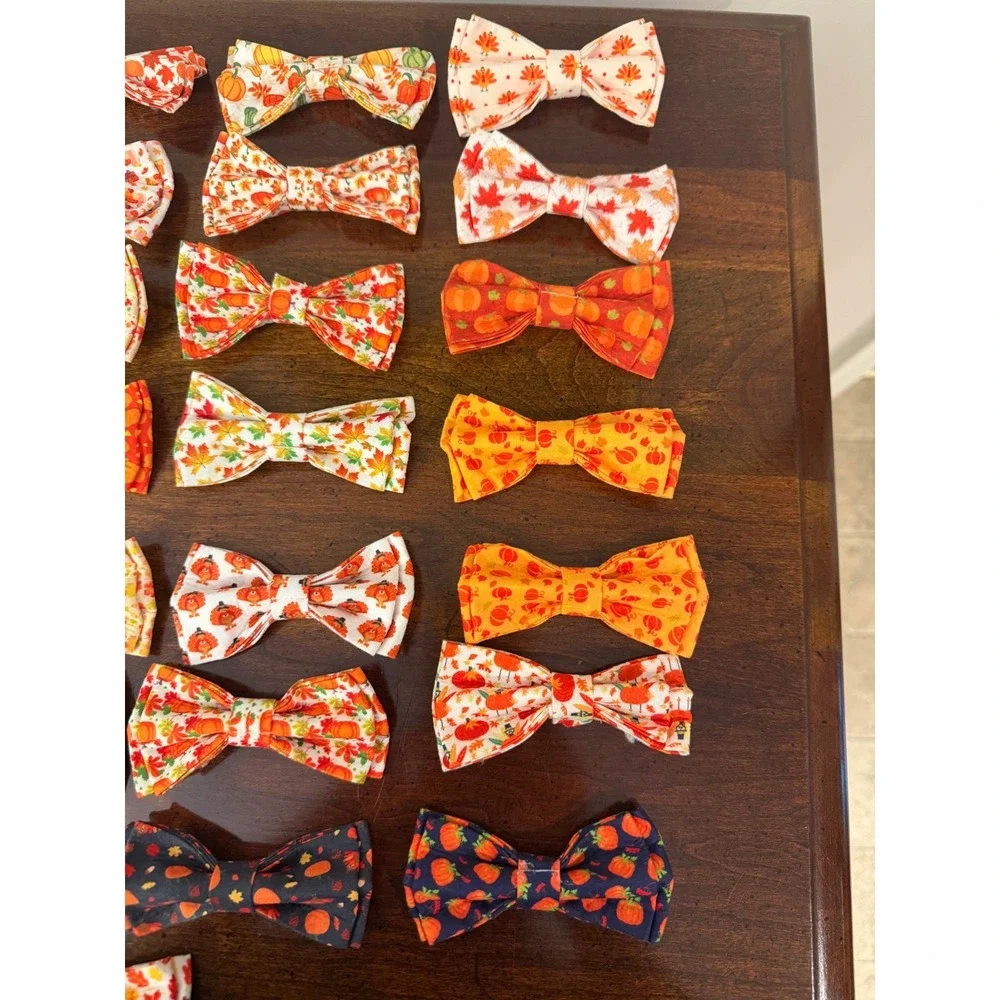 32pc Fall Thanksgiving Dog Bow Tie Lot Pumpkin Turkey Leaf Elastic Collar Slides